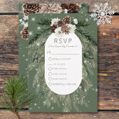 Boho Green Pine Winter Sparkle Drie Diner RSVP Kaartje