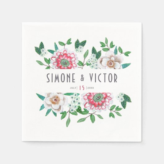 Boho Green Pink | bloemenservetten Servet (Voorkant)