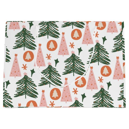 Boho Green Pink Oranje kerstbomen Groot Cadeauzakje (Voorkant)