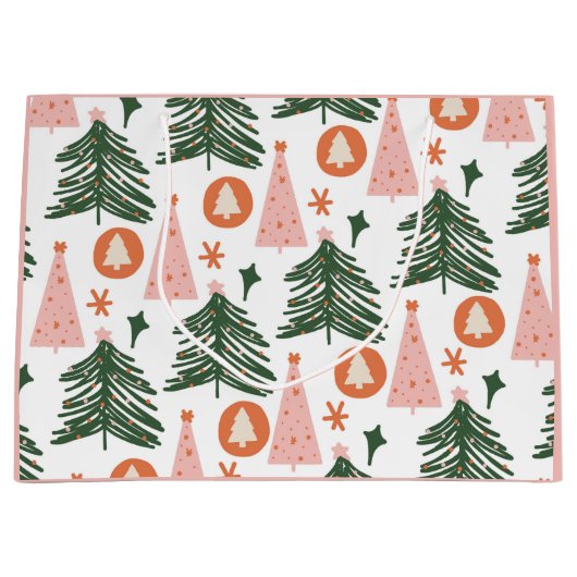 Boho Green Pink Oranje kerstbomen Groot Cadeauzakje (Voorkant)