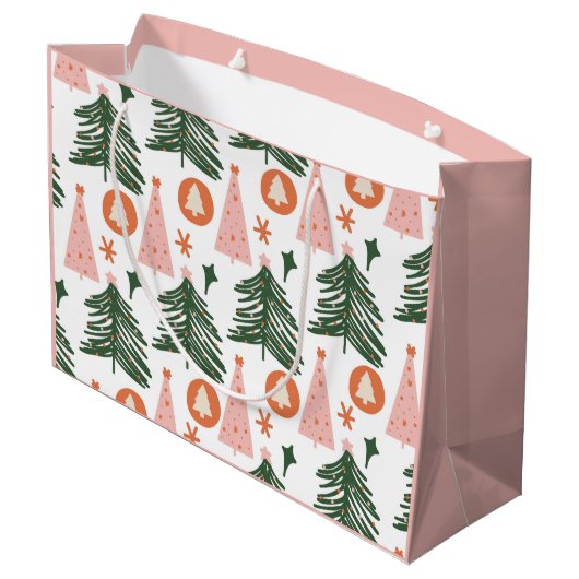 Boho Green Pink Oranje kerstbomen Groot Cadeauzakje (Achterkant Gekanteld)