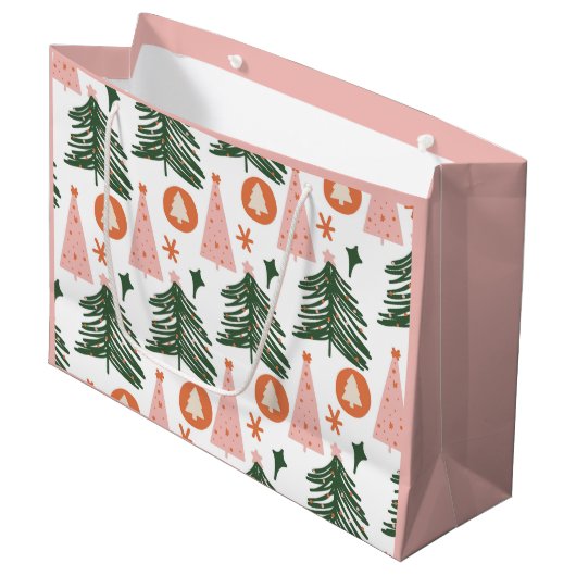 Boho Green Pink Oranje kerstbomen Groot Cadeauzakje (Voorkant Gekanteld)