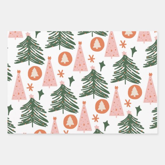 Boho Green Pink Oranje kerstbomen Inpakpapier Vel (Voorkant 3)