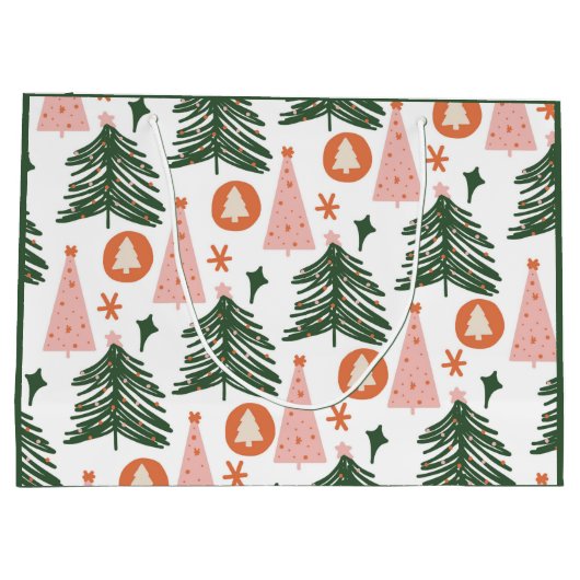 Boho Green Pink Oranje kerstbomen met groot cadeau Cadeauzakje (Achterkant)