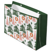 Boho Green Pink Oranje kerstbomen met groot cadeau Cadeauzakje (Voorkant Gekanteld)