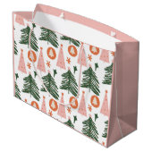 Boho Green Pink Oranje kerstbomen met groot cadeau Groot Cadeauzakje (Achterkant Gekanteld)