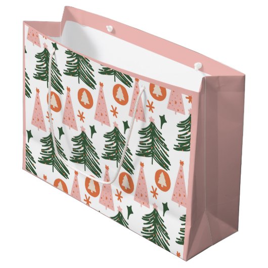 Boho Green Pink Oranje kerstbomen met groot cadeau Groot Cadeauzakje (Voorkant Gekanteld)