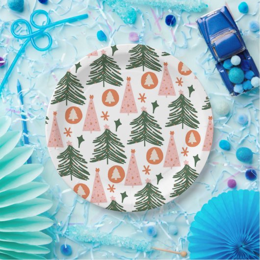 Boho Green Pink Oranje kerstbomen Papieren Bordje (Feest)