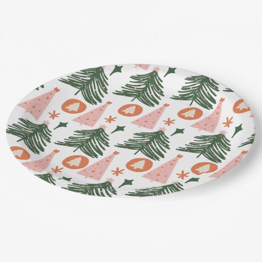 Boho Green Pink Oranje kerstbomen Papieren Bordje (Gekanteld)