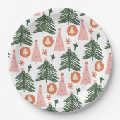 Boho Green Pink Oranje kerstbomen Papieren Bordje (Voorkant)