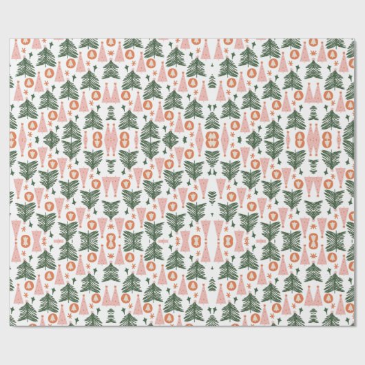 Boho Green Pink Oranje Rustic kerstbomen Cadeaupapier (Vlak)