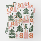 Boho Green Pink Oranje Rustic kerstbomen Inpakpapier Vel (In situ)