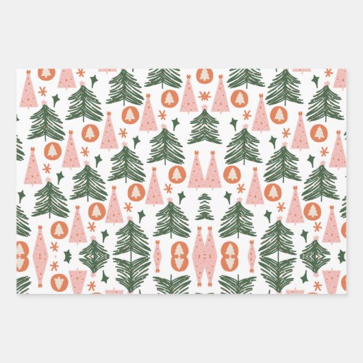 Boho Green Pink Oranje Rustic kerstbomen Inpakpapier Vel (Voorkant)