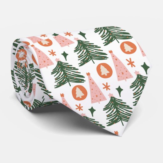 Boho Green Pink Oranje Rustic kerstbomen Mannen Stropdas (Opgerold)