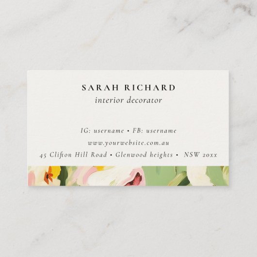 Boho Green Pink Painted Bloemen Afspraak Visitekaartje (Achterkant)