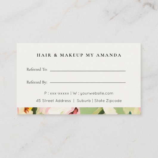 Boho Green Pink Painted Floral Verwijs een vriend Visitekaartje (Achterkant)