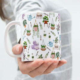 Boho Green Potted Plant Pattern Coffee Mok