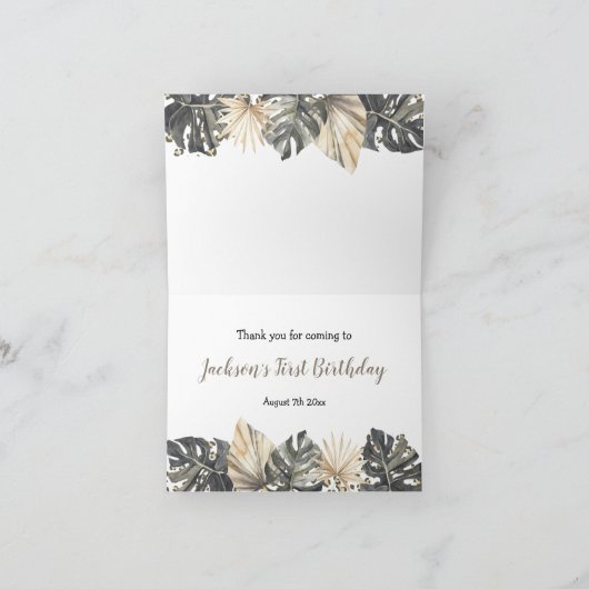 Boho Green Sage Wild One Dank je gevouwen Kaart (Binnen)