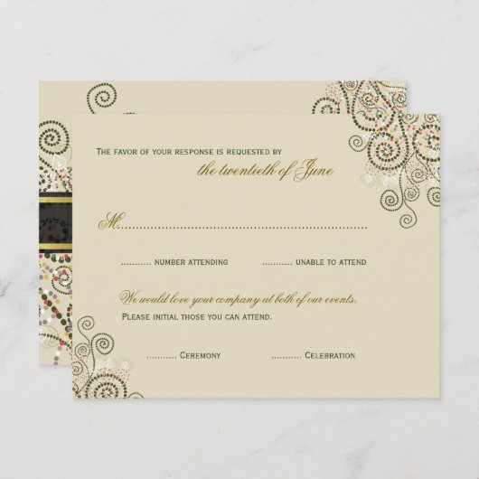 Boho Green Spirals Bar / Bat Mitzvah RSVP-kaart RSVP Kaartje (Voorkant / Achterkant)