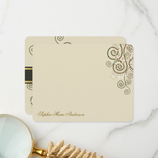 Boho Green Spirals Stippen Decor Bat/Bar Mitzvah Bedankkaart (Voorkant / Achterkant in situ)