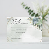 Boho green succulent eucalyptus foliage gold lijst RSVP kaartje (Staand voorkant)