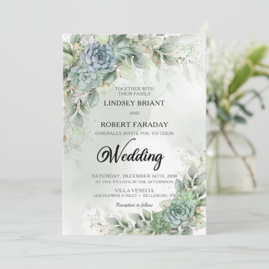 Boho Green-succulenten en eucalyptuswaterverf Kaart (Staand voorkant)