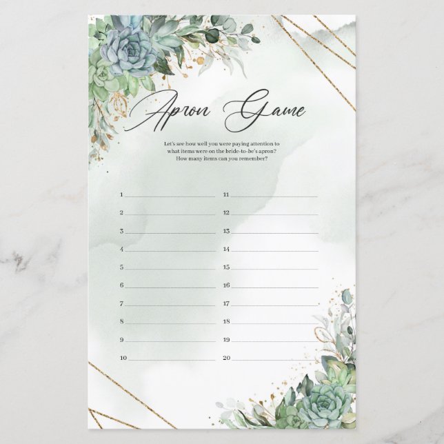 Boho green succules eucalyptus gold Schort Game (Voorkant)