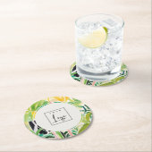 Boho Green  Tropical Leafy Foliage Botanical Logo Ronde Kartonnen Onderzetter (Insitu)