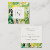 Boho Green  Tropical Leafy Foliage Botanical Logo Vierkante Visitekaartje (Voorkant / Achterkant)