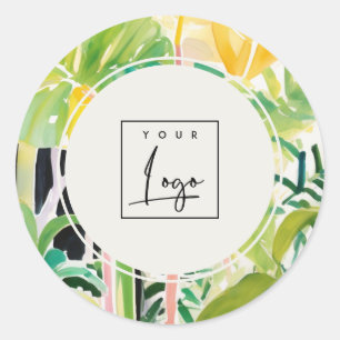 Boho Green  Tropisch Bladerrijk Loofwerk Botanisch Ronde Sticker