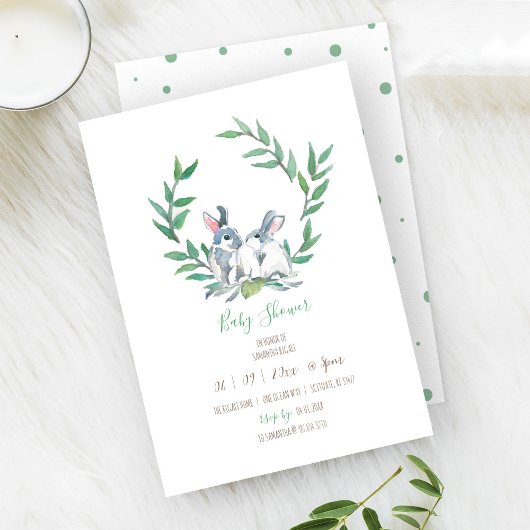 Boho Green Waterverf Bunny Baby shower Kaart