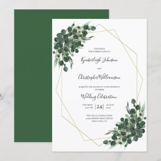 Boho Green Waterverf Eucalyptus Geometric Wedding Kaart