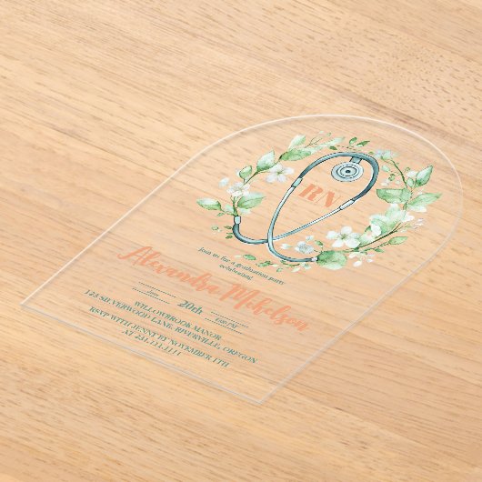 Boho Green Waterverf Nursing School Afstuderen Acryl Uitnodigingen (Laagn)