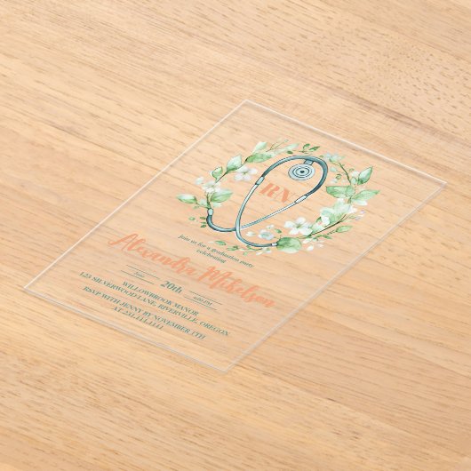 Boho Green Waterverf Nursing School Afstuderen Acryl Uitnodigingen (Laagn)