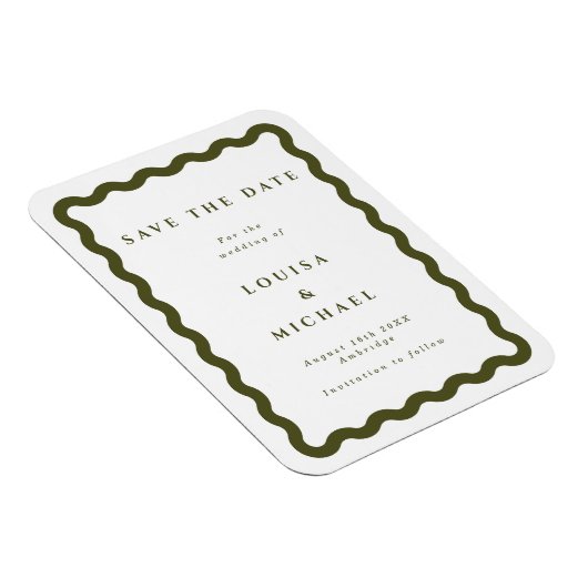 Boho Green Wavy Lijst Wedding Save the Date Magnet Magneet (Rechterzijde)