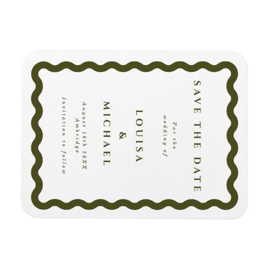 Boho Green Wavy Lijst Wedding Save the Date Magnet Magneet (Horizontaal)