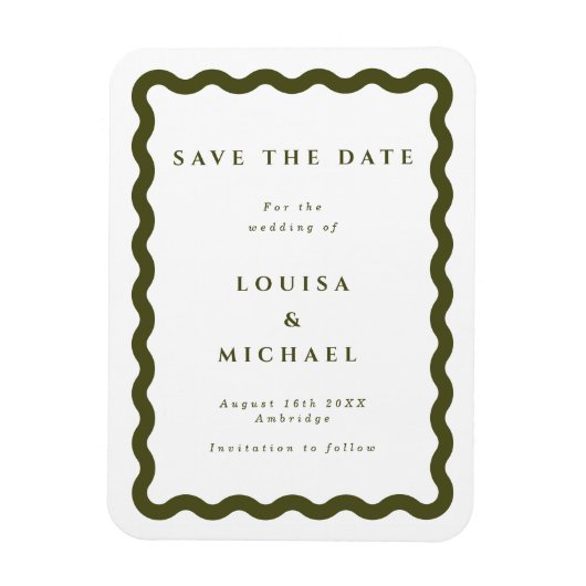 Boho Green Wavy Lijst Wedding Save the Date Magnet Magneet (Verticaal)