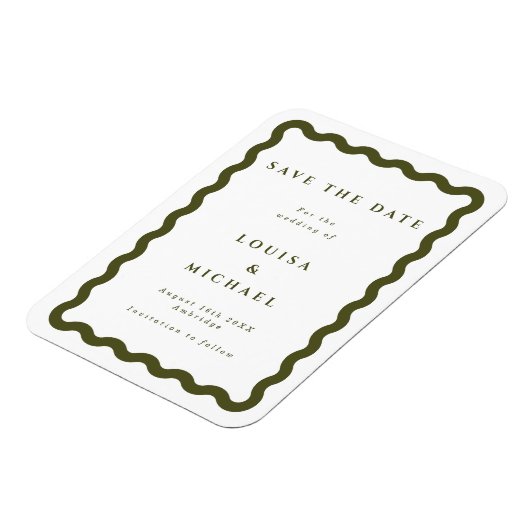 Boho Green Wavy Lijst Wedding Save the Date Magnet Magneet (Linkerzijde)