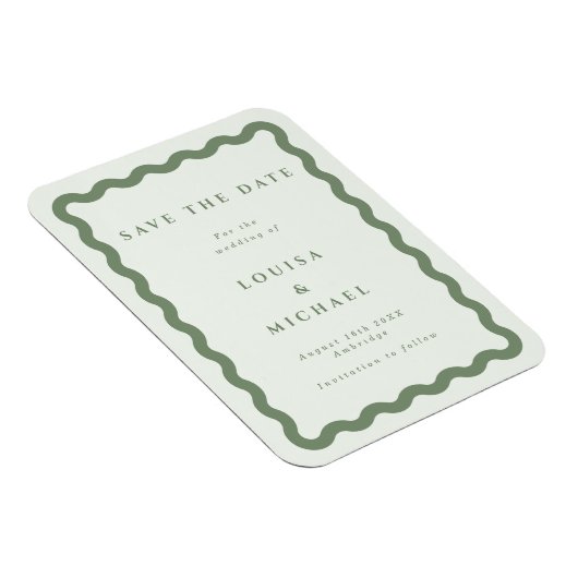 Boho Green Wavy Lijst Wedding Save the Date Magnet Magneet (Rechterzijde)