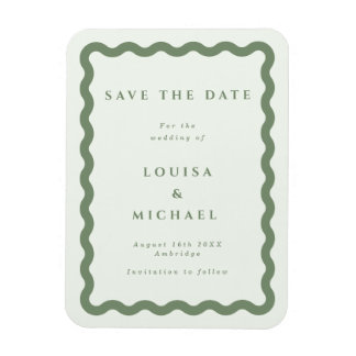 Boho Green Wavy Lijst Wedding Save the Date Magnet Magneet