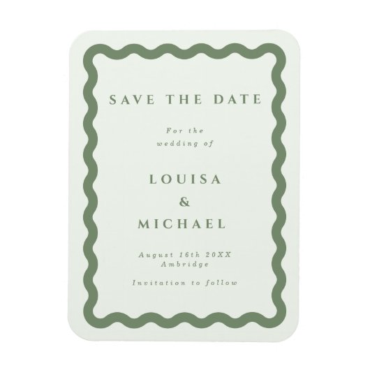 Boho Green Wavy Lijst Wedding Save the Date Magnet Magneet (Verticaal)