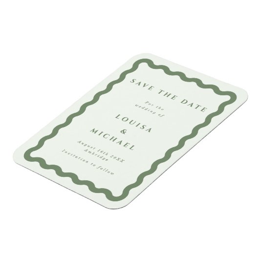 Boho Green Wavy Lijst Wedding Save the Date Magnet Magneet (Linkerzijde)