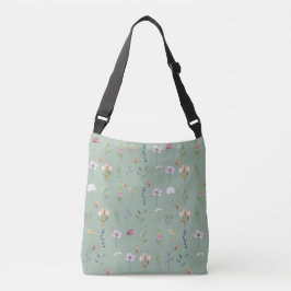 Boho Green Wildflower Canvas tas