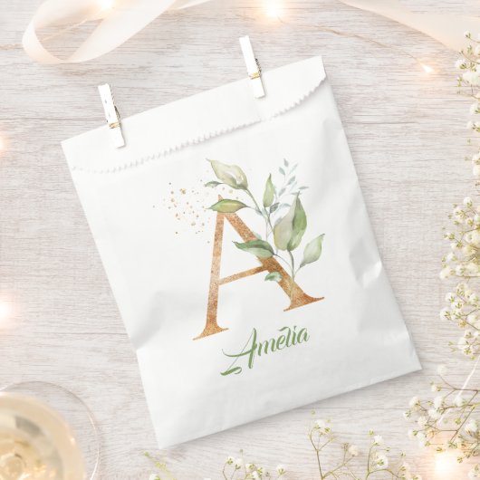 Boho greenery and gold foliage A monogram Bedankzakje (Geknipt)