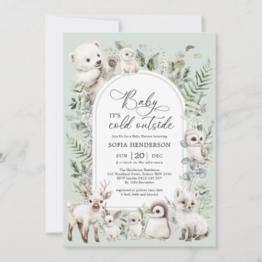 Boho Greenery Arctic Animals Winter Baby shower Kaart (Voorkant)
