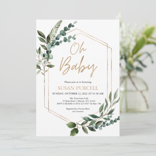 Boho Greenery Baby shower Invitation Kaart (Staand voorkant)