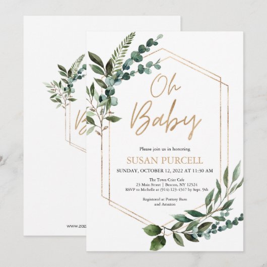 Boho Greenery Baby shower Invitation Kaart (Voorkant / Achterkant)