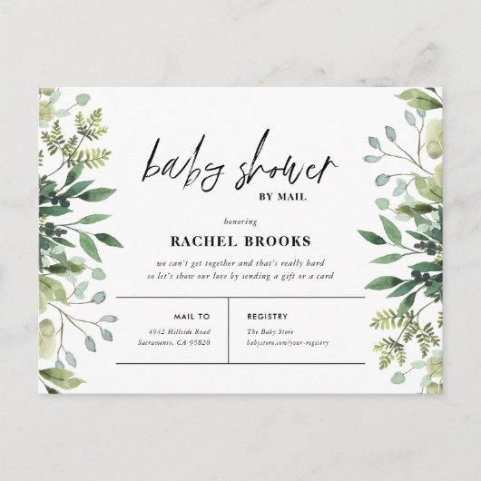 Boho Greenery Baby shower per Mail Invitation Feestdagenkaart (Voorkant)