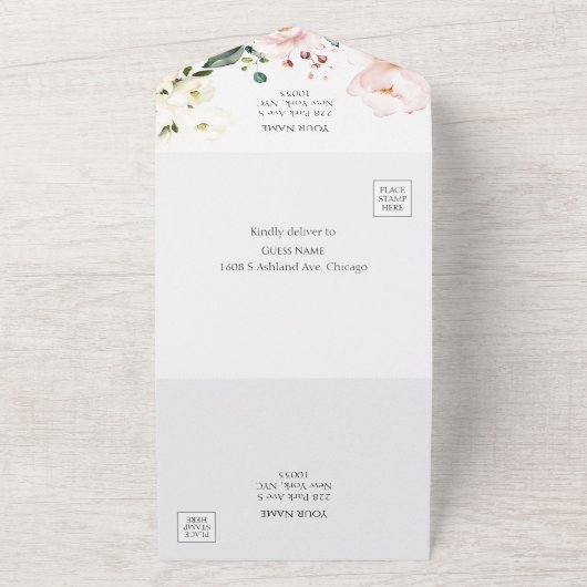 Boho Greenery Bloemen Lijst Foto bruiloft All In One Uitnodiging (Buitenkant)