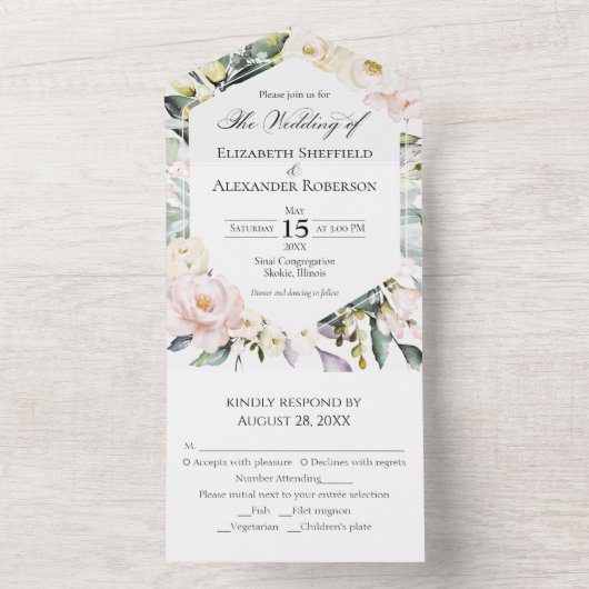 Boho Greenery Bloemen Lijst Foto bruiloft All In One Uitnodiging (Binnen)